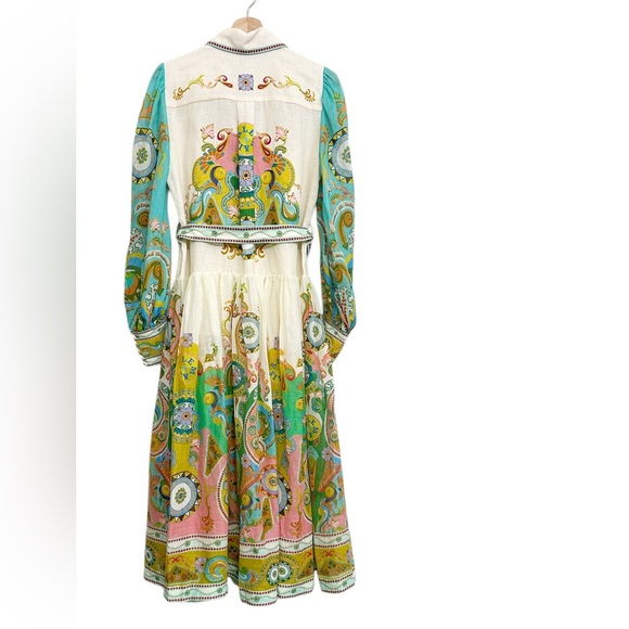 NWT ALÉMAIS Pinball Linen Paisley Print Belted MIDI Dress Sz 0 - Picture 11 of 16